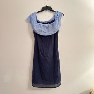 Sail to Sable | Navy & Light Blue Off the Shoulder Dress